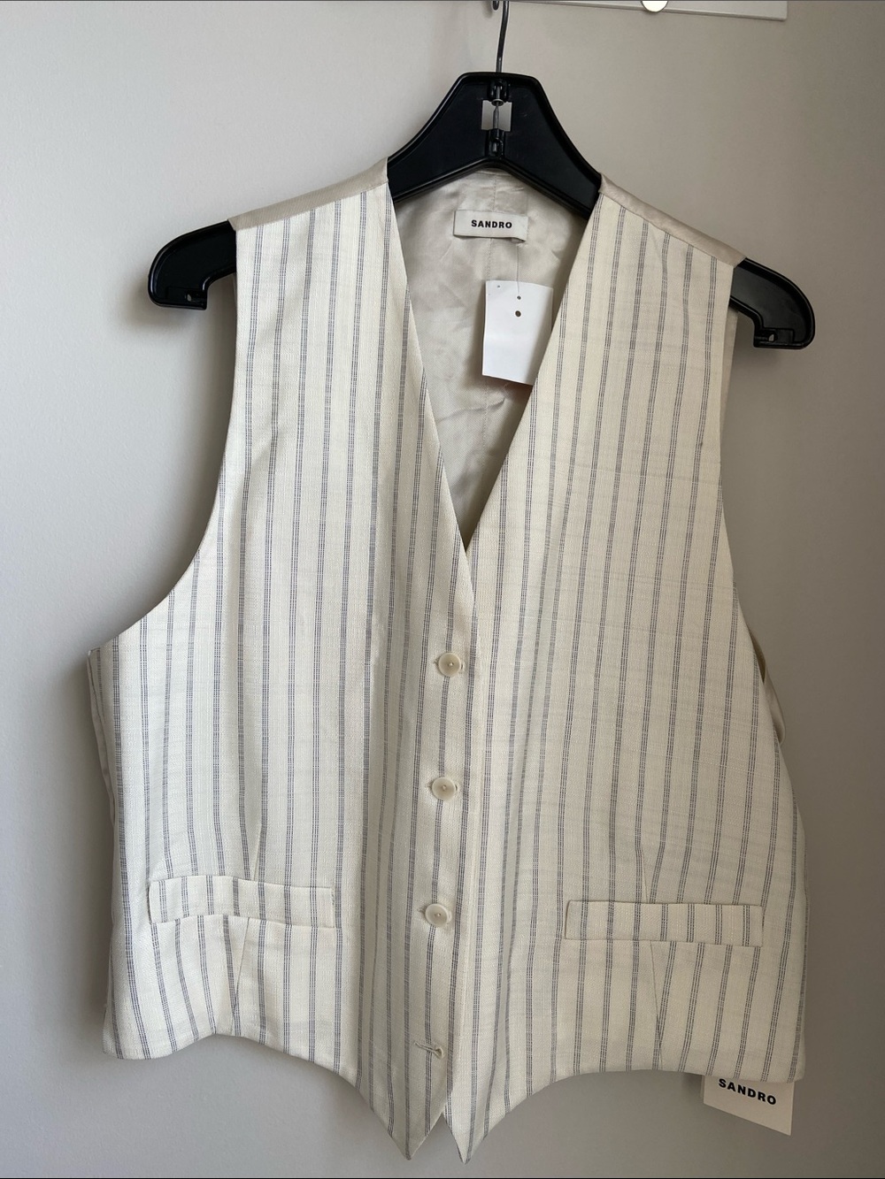 Sandro Cream and Light Gray Striped Vest